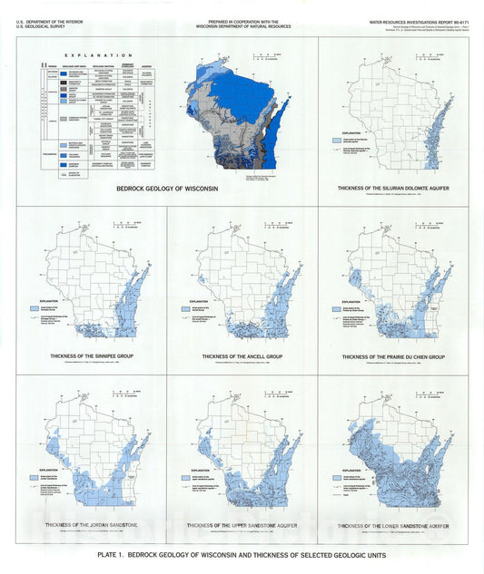 Map : Ground-water flow and quality of Wisconsin's shallow aquifer system, 1995 Cartography Wall Art :
