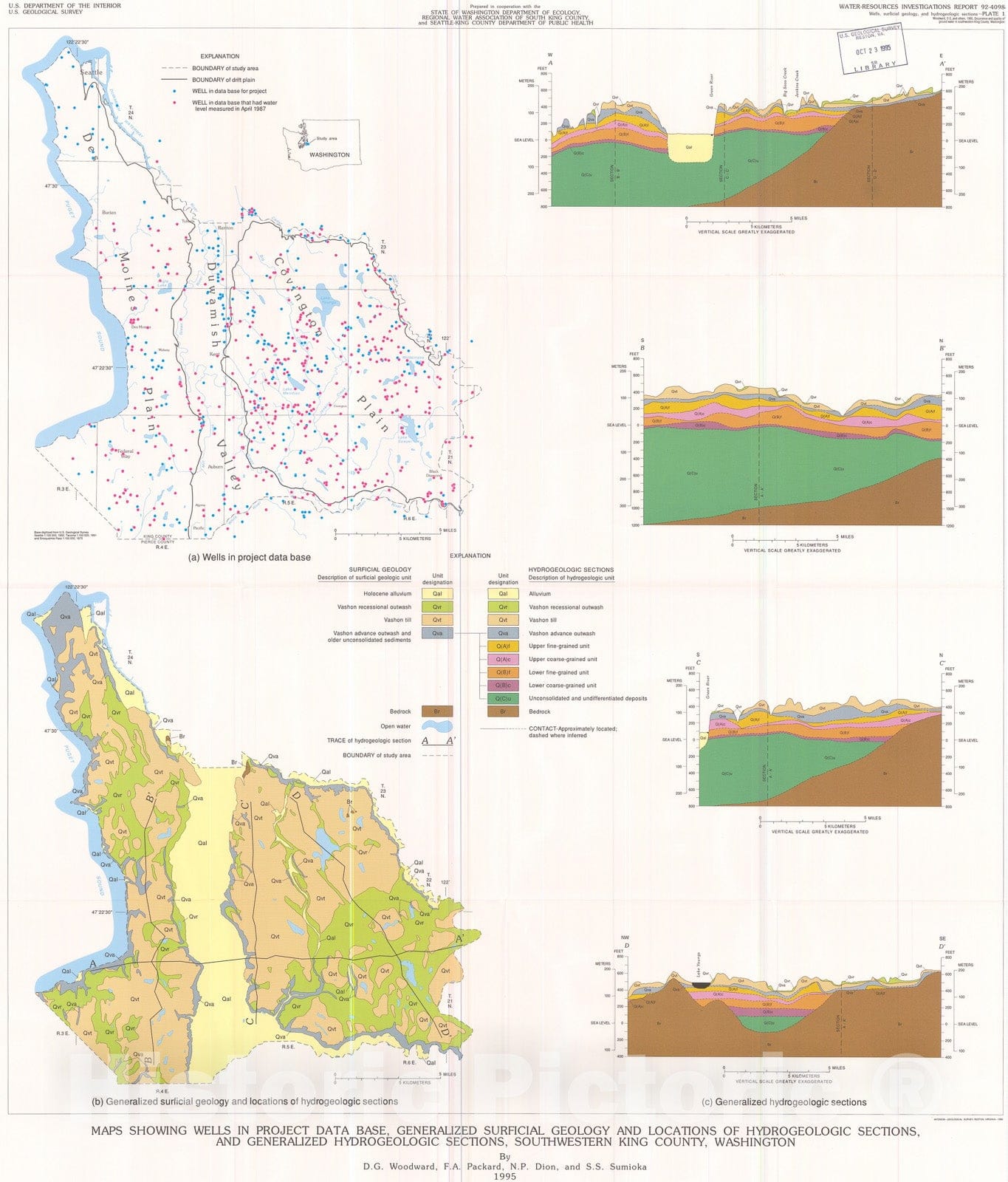 Map : Occurrence and quality of ground water in southwestern King County, Washington, 1995 Cartography Wall Art :