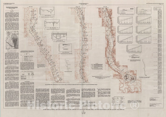 Map : Water-surface profile and flood boundaries for the computed 100-year flood, Porcupine Creek, Fort Peck Indian Reservation and adjacent area, Montana, 1993 Cartography Wall Art :