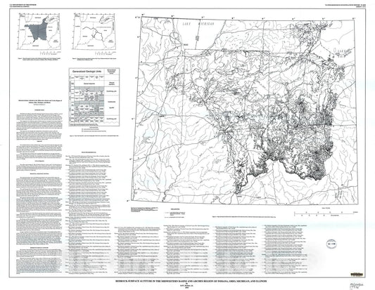 Map : Bedrock-surface altitude in the midwestern basins and arches region of Indiana, Ohio, Michigan, and Illinois, 1993 Cartography Wall Art :