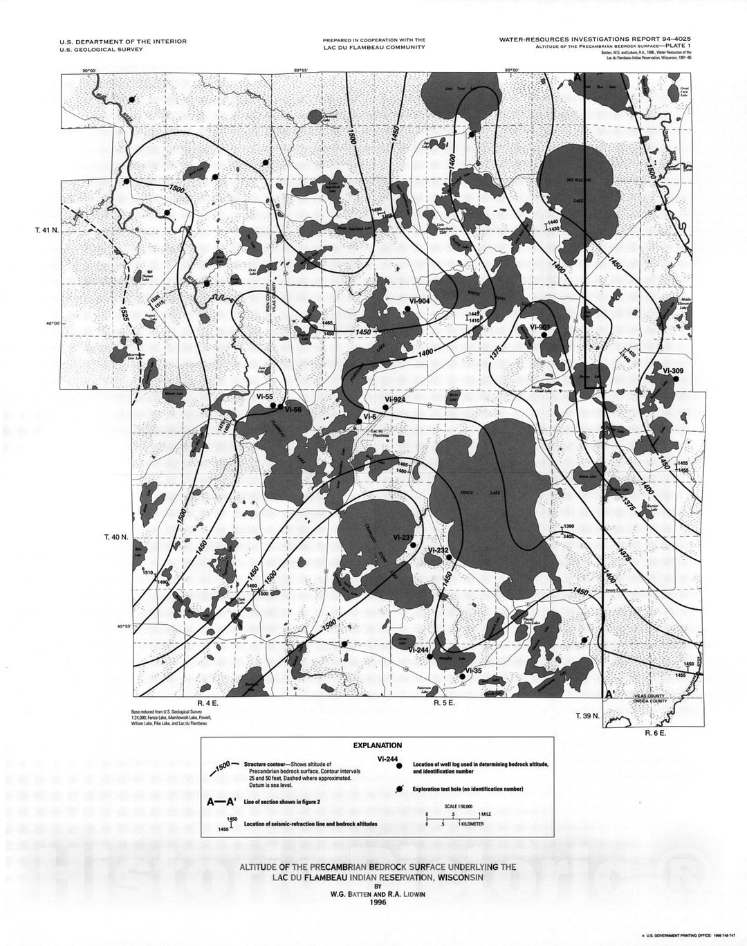 Map : Water resources of the Lac Du Flambeau Indian Reservation, Wisconsin, 1981-86, 1996 Cartography Wall Art :