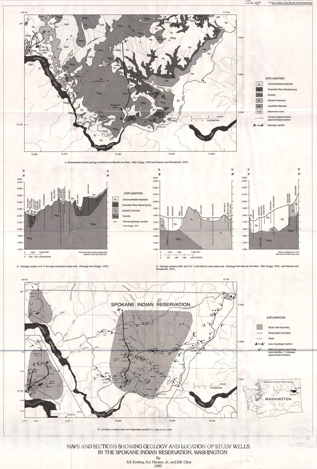 Map : Ground-water resources of three areas on the Spokane and Kalispell Indian Reservations, northeastern Washington [Spokane Indian Reservation], 1997 Cartography Wall Art :