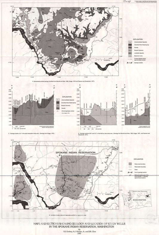 Map : Ground-water resources of three areas on the Spokane and Kalispell Indian Reservations, northeastern Washington [Spokane Indian Reservation], 1997 Cartography Wall Art :