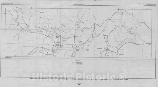 Map : Simulation of ground-water flow and contributing recharge areas in the Missouri River alluvial aquifer at Kansas City, Missouri and Kansas, 1996 Cartography Wall Art :