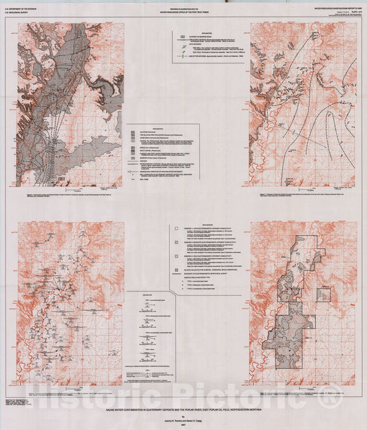 Map : Saline-water contamination in Quaternary deposits and the Poplar River, East Poplar oil field, northeastern Montana, 1997 Cartography Wall Art :