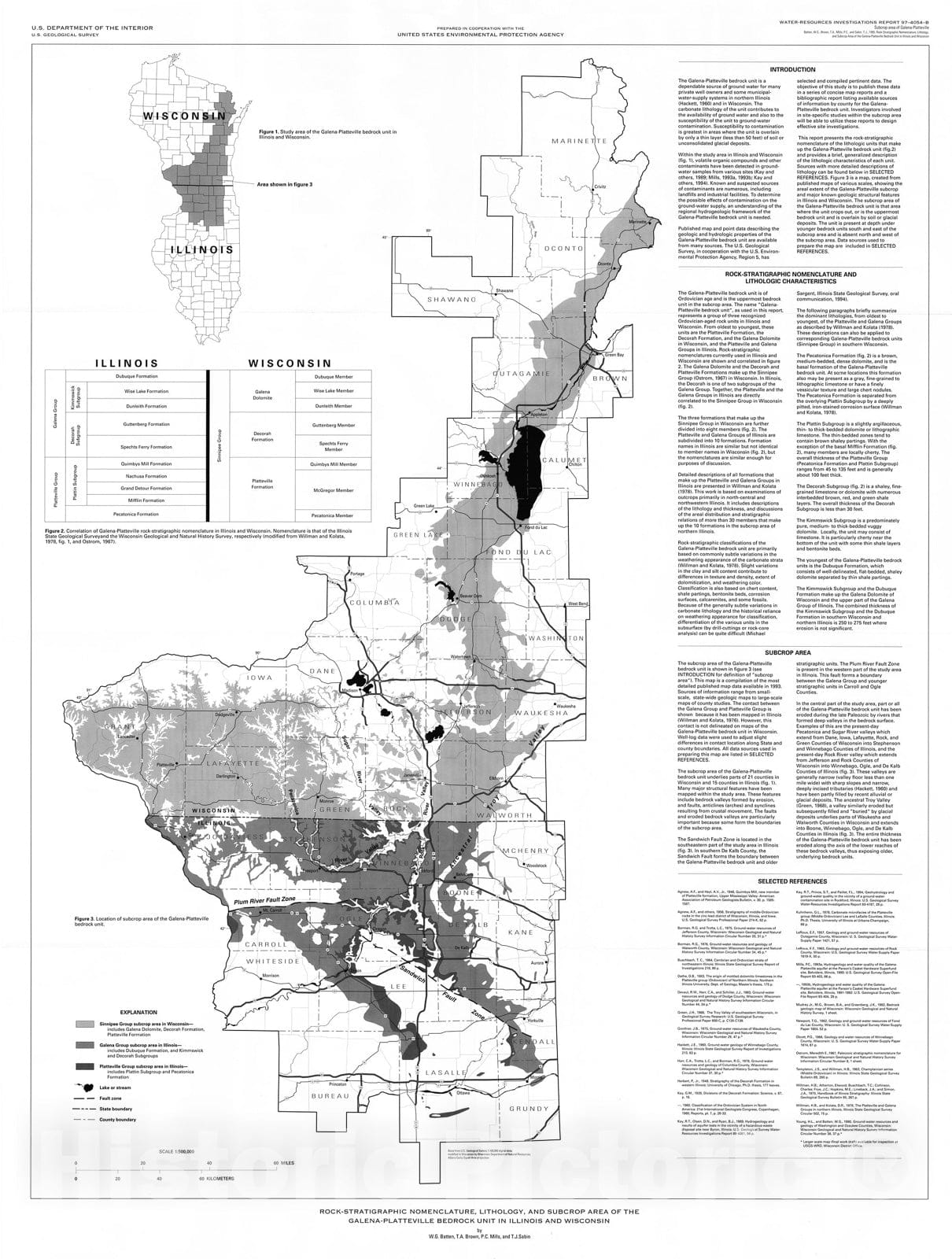 Map : Rock-stratigraphic nomenclature, lithology, and subcrop area of the Galina - Platteville bedrock unit in Illinois and Wisconsin, 1997 Cartography Wall Art :