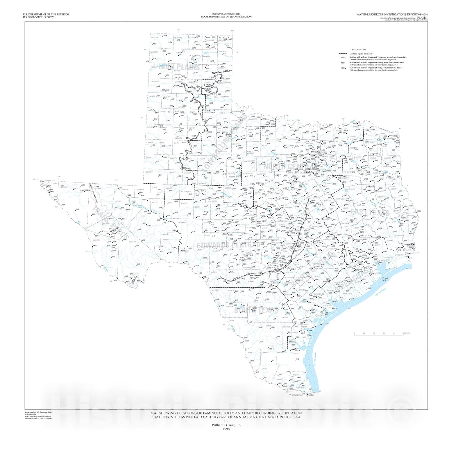 Map : Depth-duration frequency of precipitation for Texas, 1998 Cartography Wall Art :