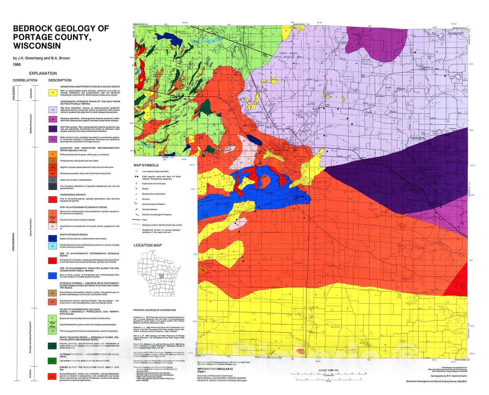 Map : Bedrock Geology of Portage County, Wisconsin, 1986 Cartography Wall Art :