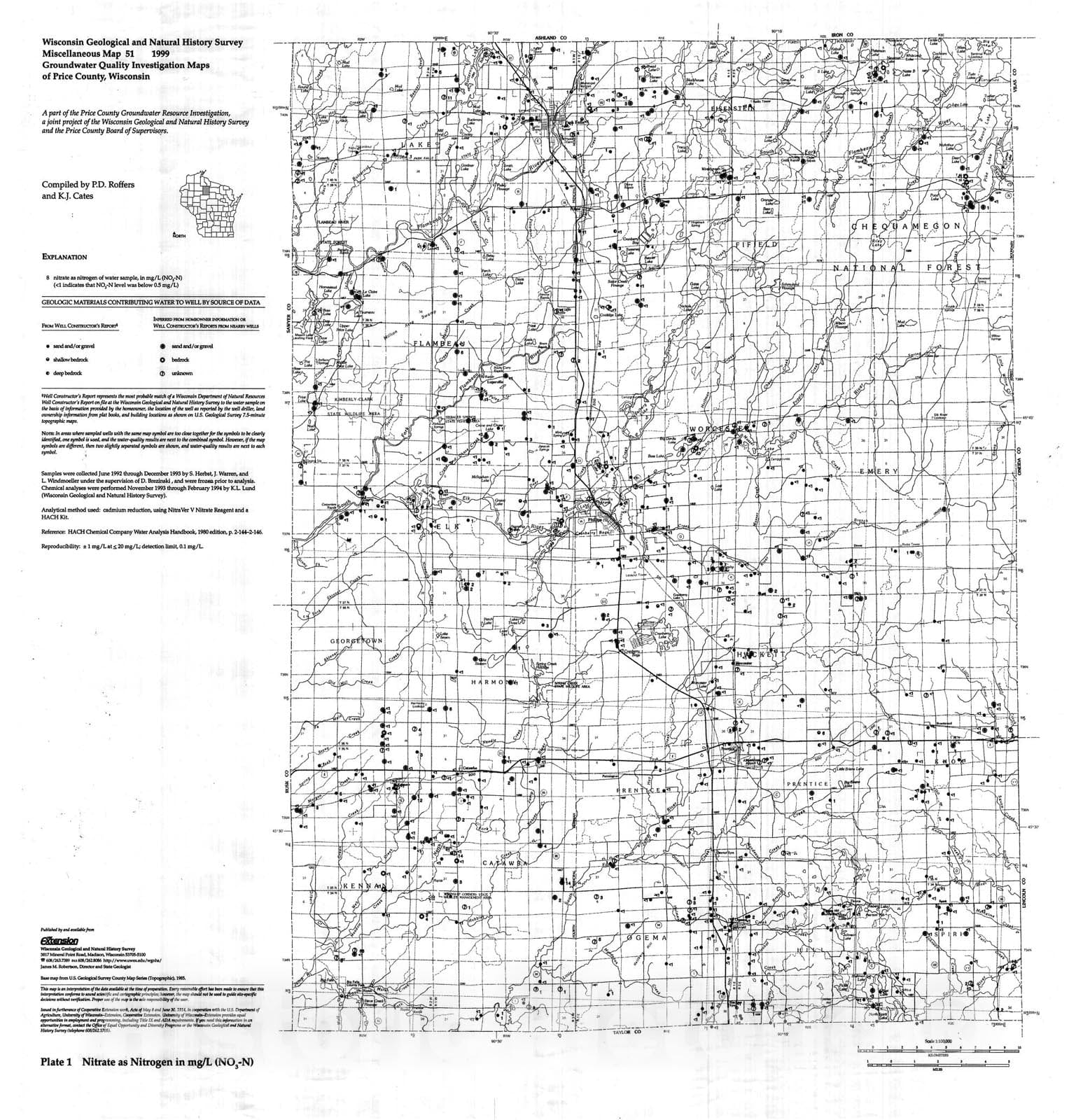 Map : Groundwater Quality Investigation Maps of Price County, Wisconsin, 2000 Cartography Wall Art :