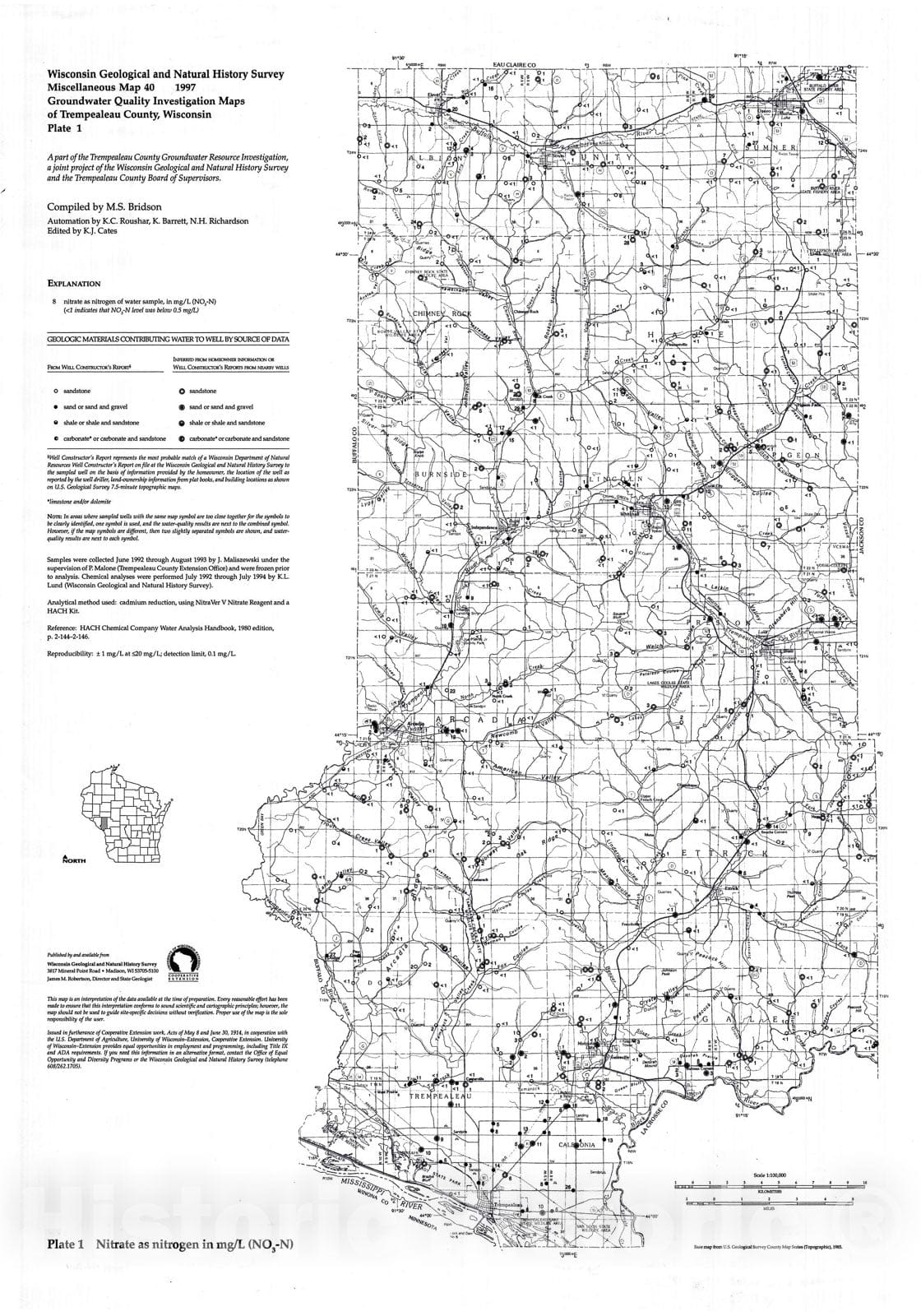 Map : Groundwater Quality Investigation Maps of Trempealeau County, Wisconsin, 1997 Cartography Wall Art :
