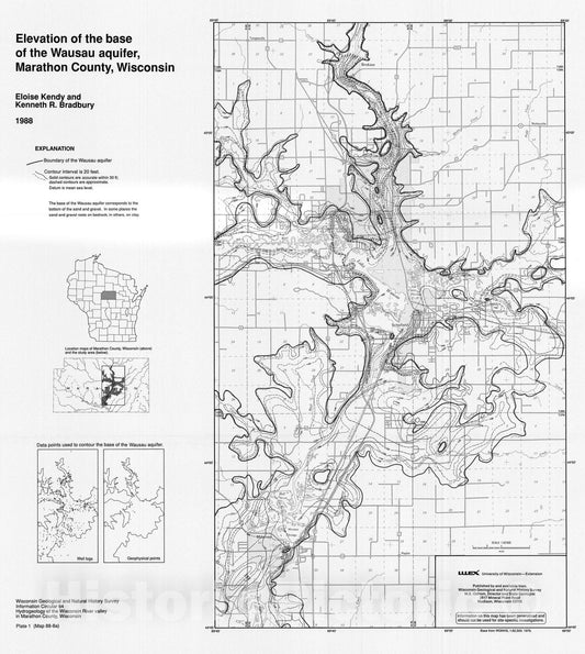 Map : Hydrogeology of the Wisconsin River Valley in Marathon County, Wisconsin, 1988 Cartography Wall Art :