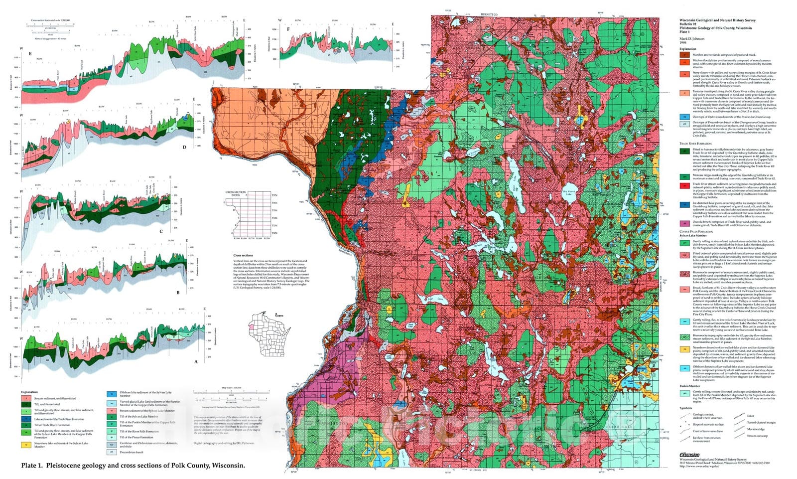 Map : Pleistocene Geology of Polk County, Wisconsin, 2000 Cartography Wall Art :