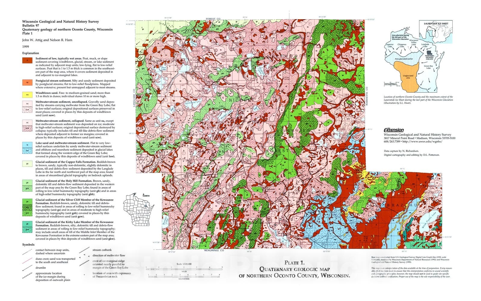 Map : Quaternary Geology of Northern Oconto County, Wisconsin, 1999 Cartography Wall Art :