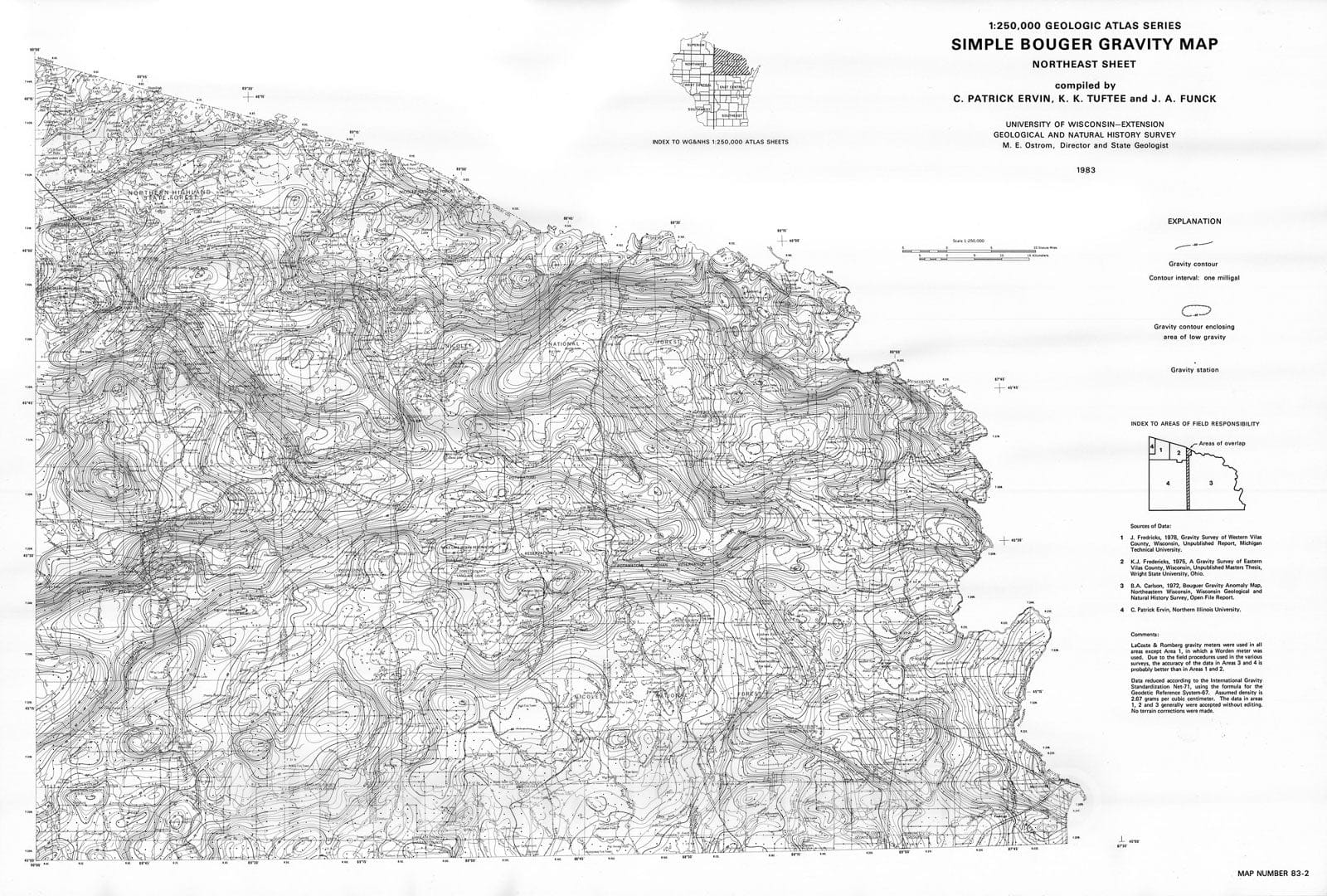 Map : Simple Bouger Gravity Map, Northeast Sheet, 1983 Cartography Wall Art :