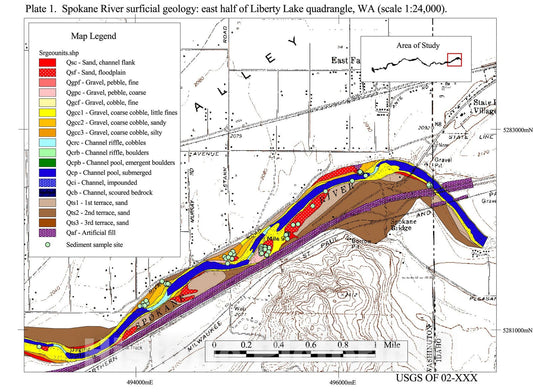 Map : Surficial geology along the Spokane River, Washington and its relationship to the metal content of sediments (Idaho-Washington, 2002 Cartography Wall Art :