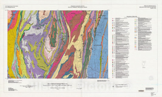 Map : Digital bedrock geologic map of the Saxtons River 7.5 X fifteen minute quadrangle, Vermont, 1996 Cartography Wall Art :