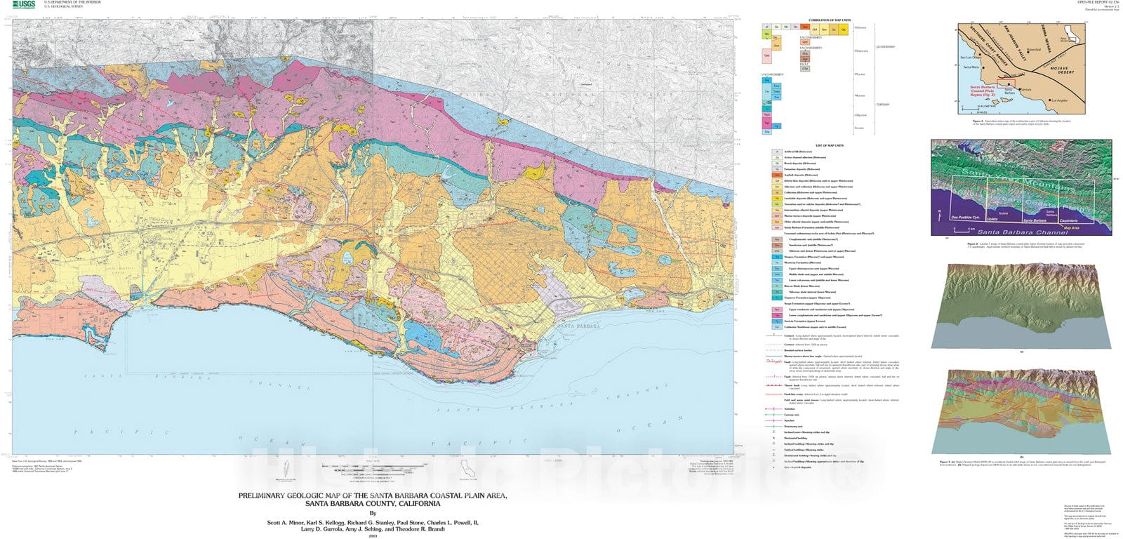 Map : Preliminary geologic map of the Santa Barbara coastal plain area, Santa Barbara County, California, 2002 Cartography Wall Art :