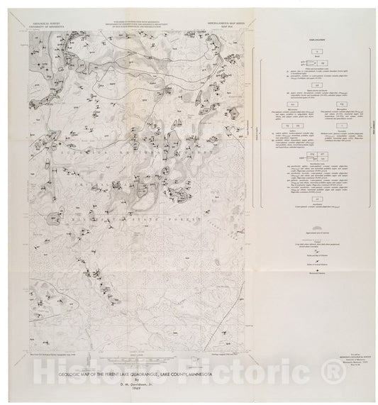 Map : Geologic map of the Perent Lake quadrangle, Lake County, Minnesota, 1969 Cartography Wall Art :