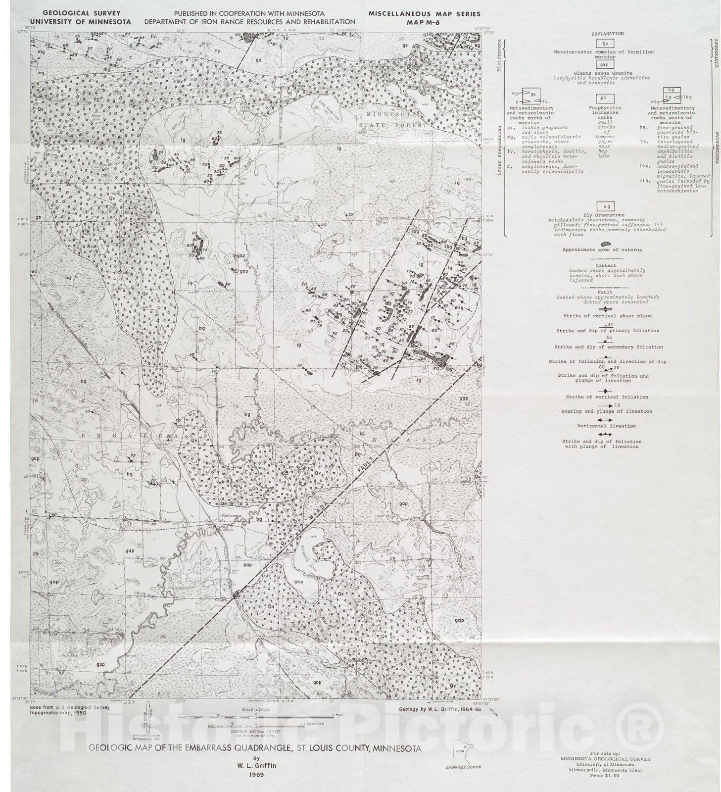 Map : Geologic map of the Embarrass quadrangle, St. Louis County, Minnesota, 1969 Cartography Wall Art :