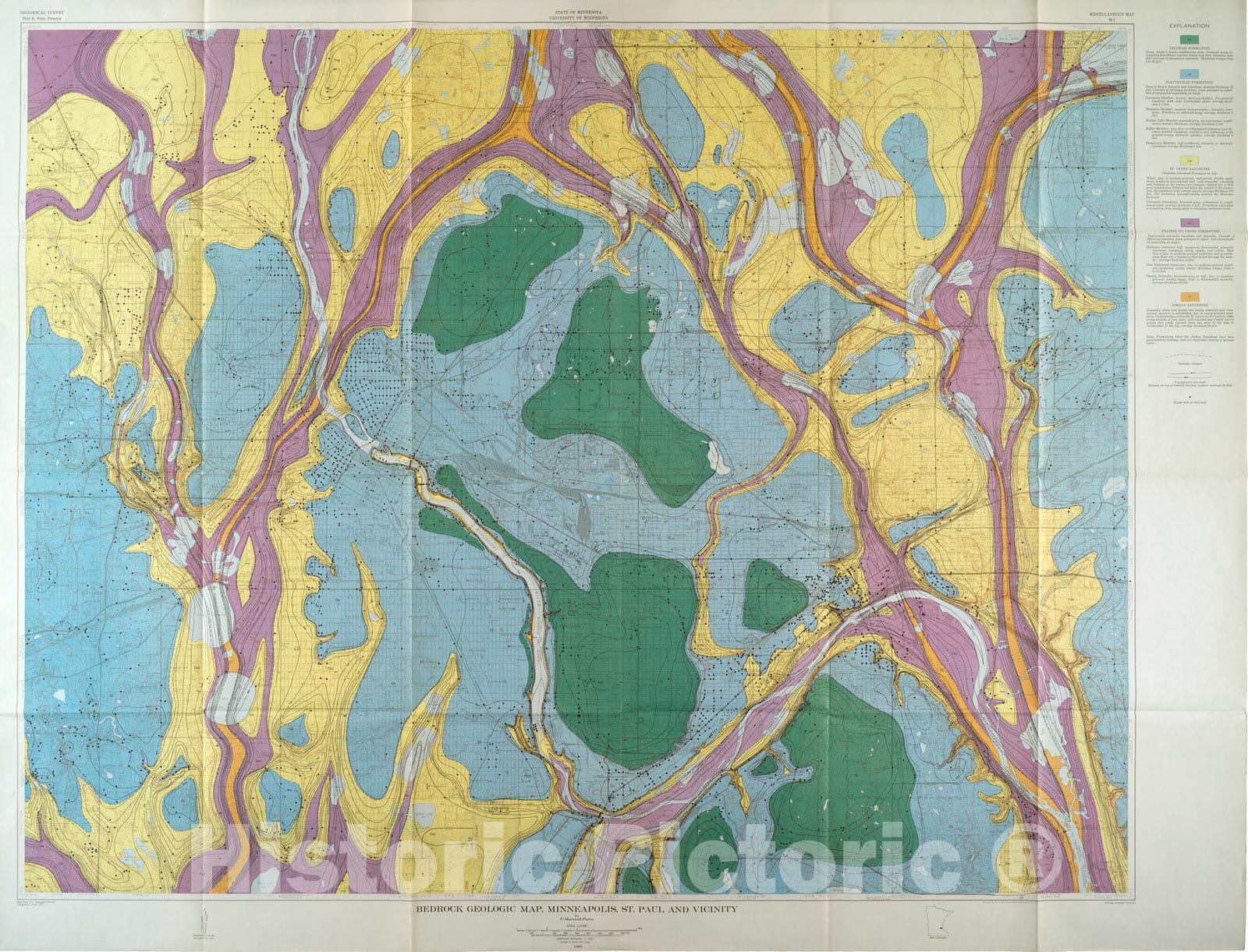 Map : Bedrock geologic map of Minneapolis, St. Paul and vicinity, 1965 Cartography Wall Art :