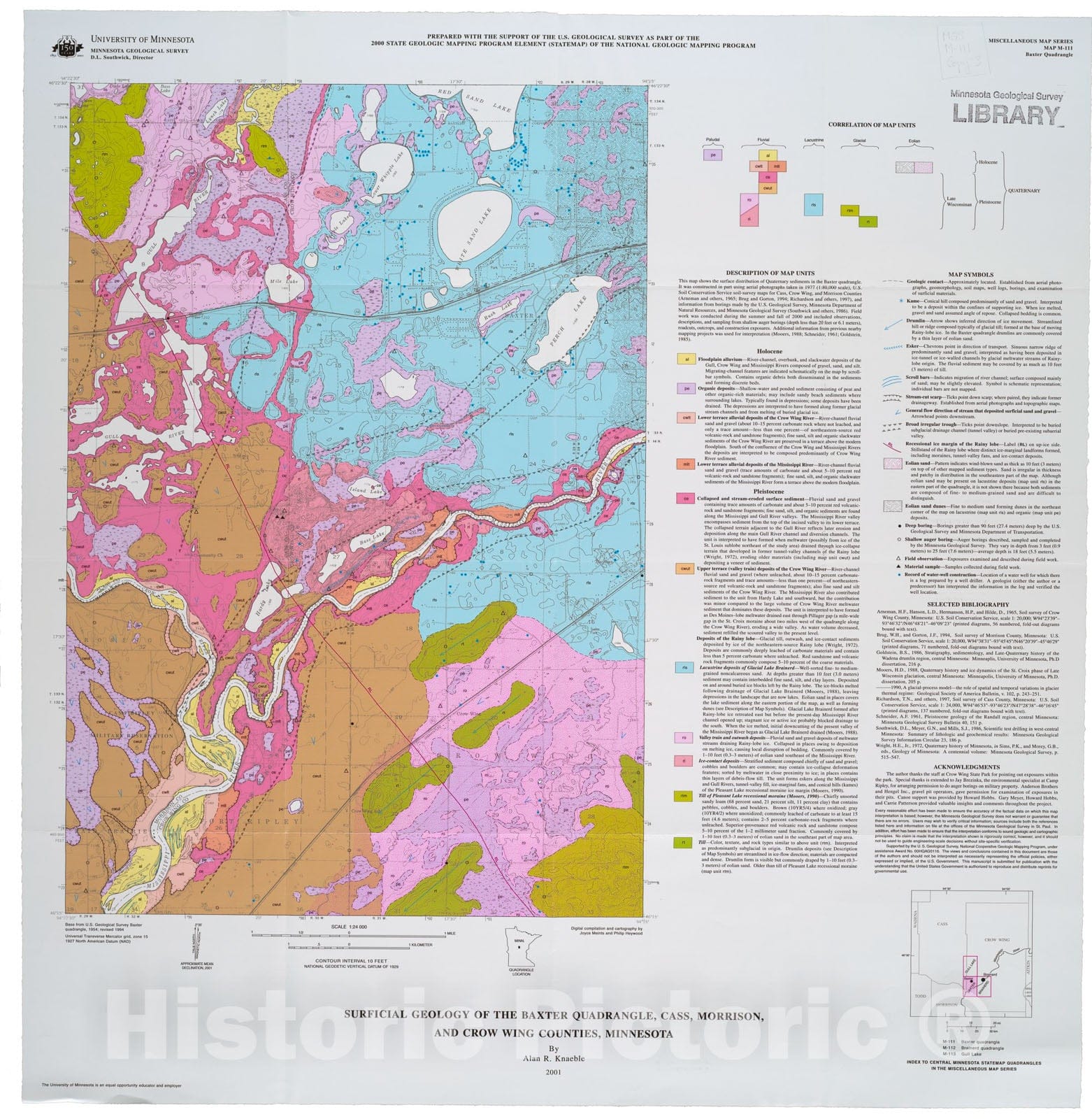 Map : Surficial geology of the Baxter quadrangle, Cass, Morrison, and Crow Wing Counties, Minnesota, 2001 Cartography Wall Art :