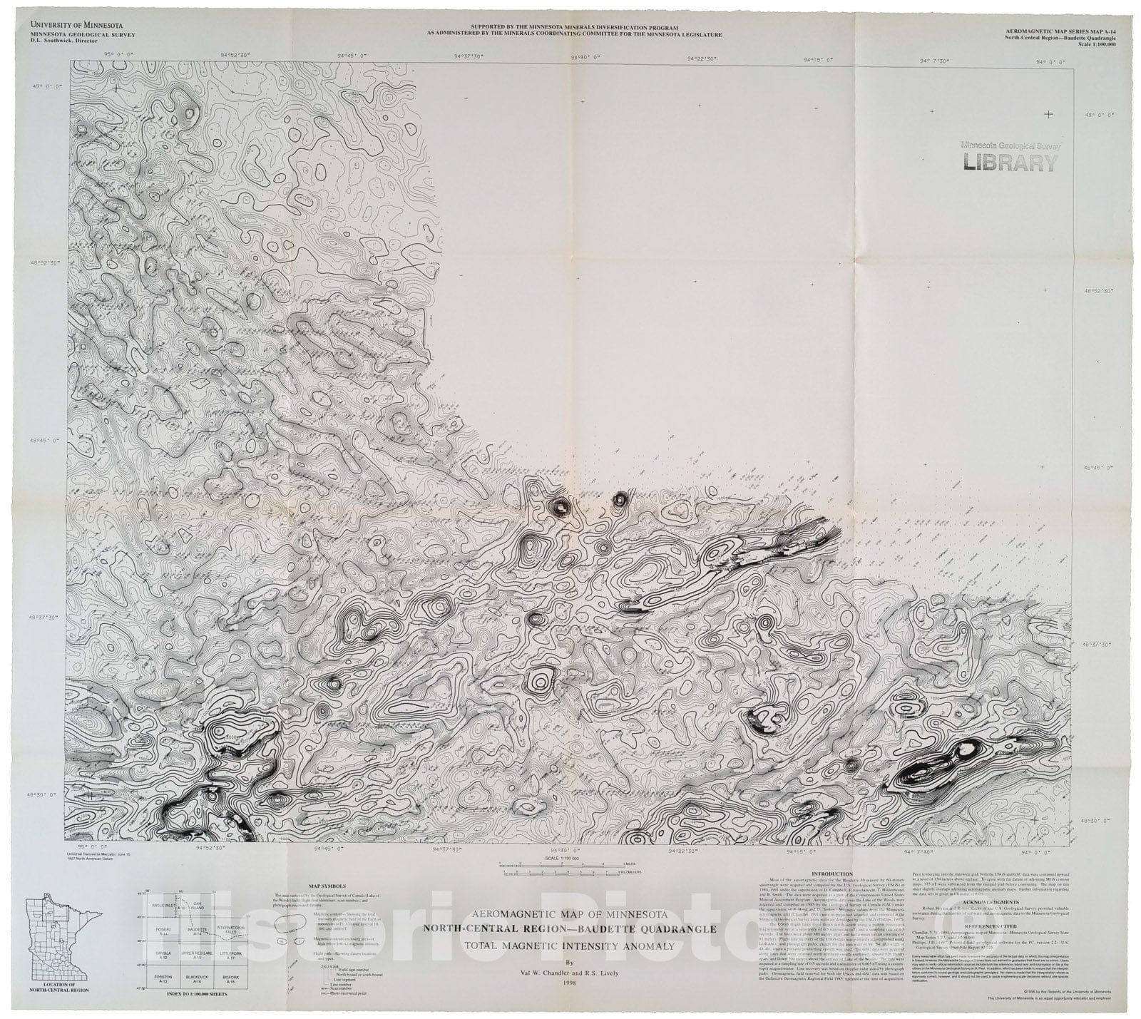 Map : Aeromagnetic map of Minnesota, north-central region - Baudette thirty x sixty minute quadrangle, 1998 Cartography Wall Art :
