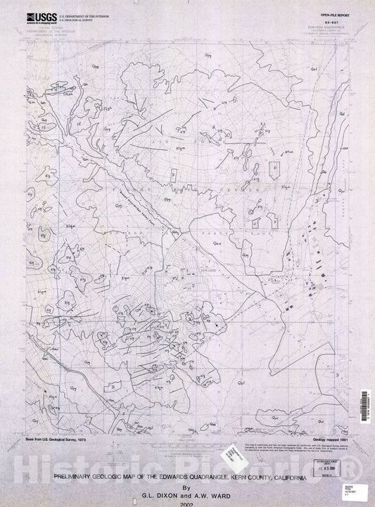 Map : Preliminary geologic map of the Edwards quadrangle, Kern County, California, 2002 Cartography Wall Art :