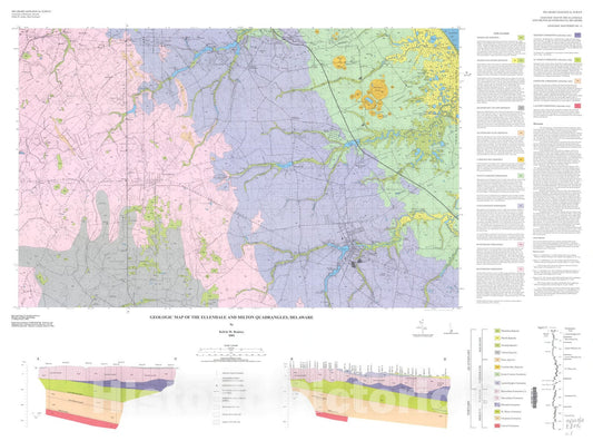 Map : Geologic map of the Ellendale and Milton quadrangles, Delaware, 2001 Cartography Wall Art :