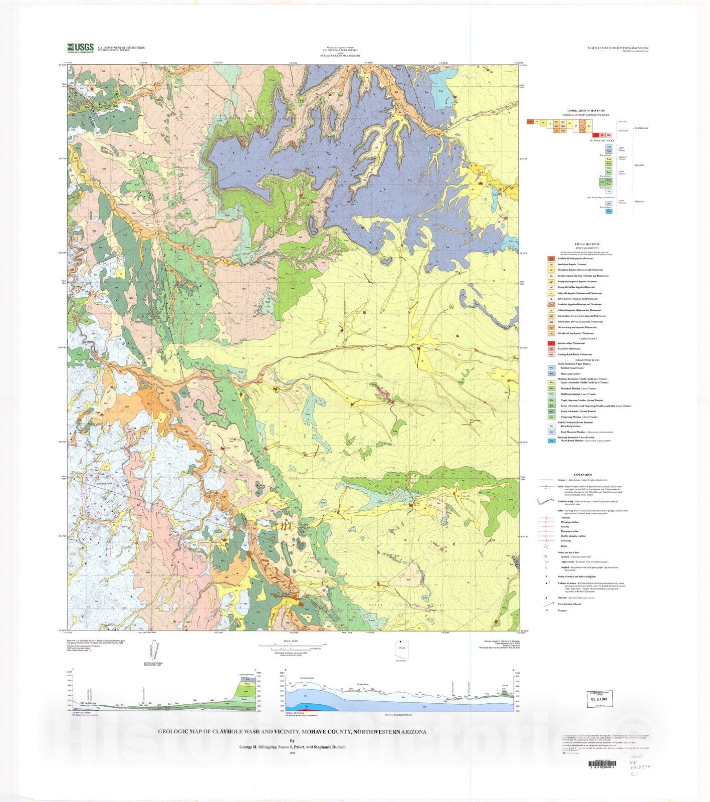 Map : Geologic map of Clayhole Wash and vicinity, Mohave County, northwestern Arizona, 2002 Cartography Wall Art :