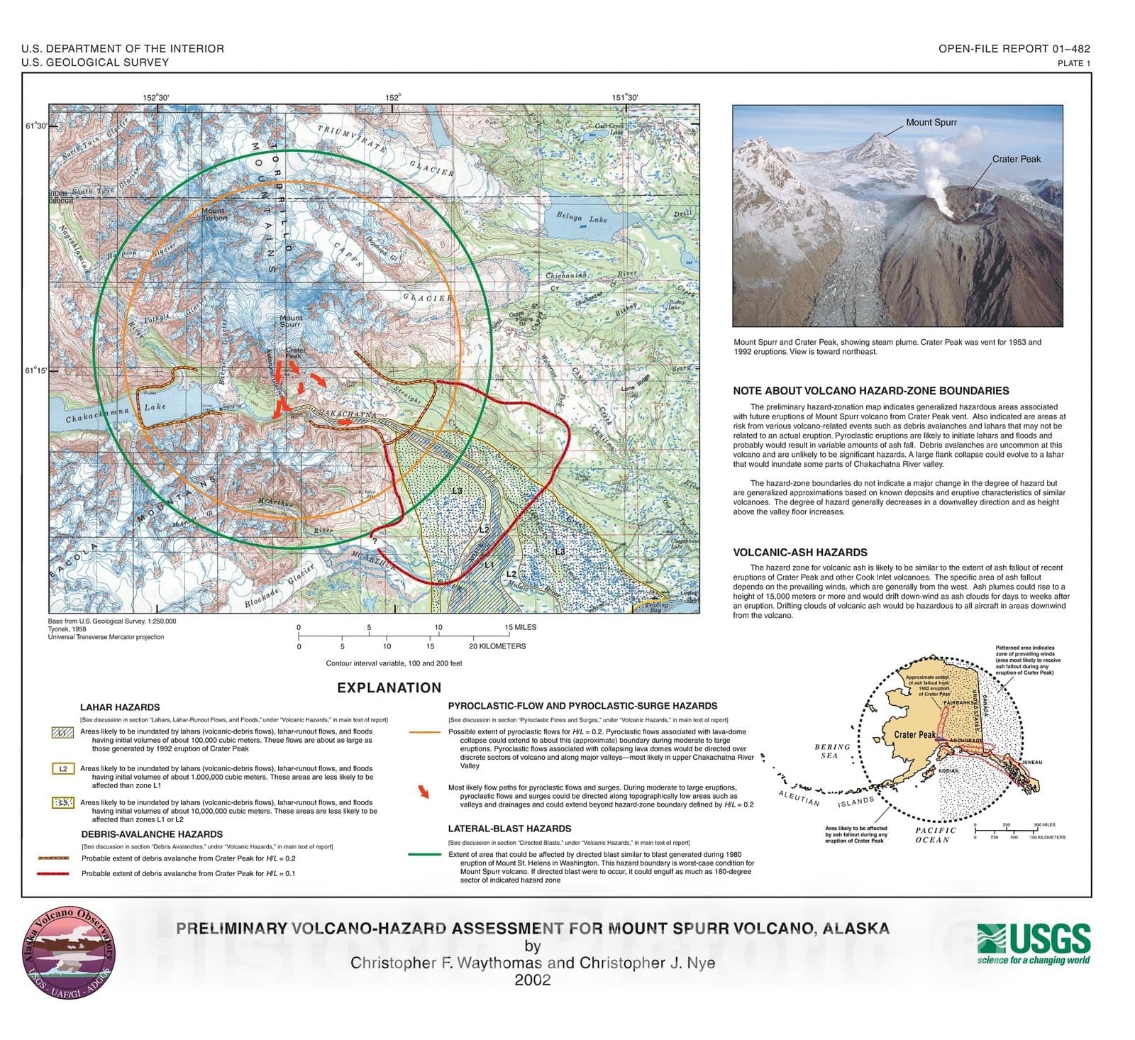 Map : Preliminary volcano-hazard assessment for Mount Spurr Volcano, Alaska, 2002 Cartography Wall Art :