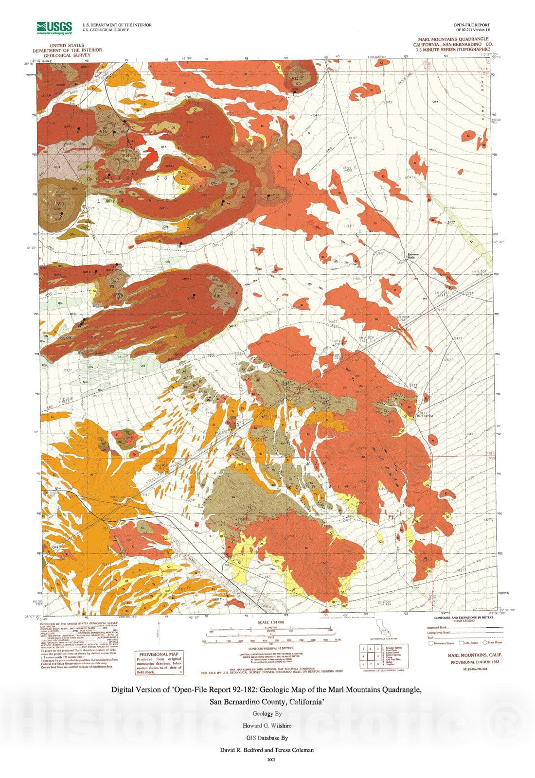 Map : Digital version of "Open-File Report 92-182: geologic map of the Marl Mountains quadrangle, San Bernardino County, California", 2002 Cartography Wall Art :