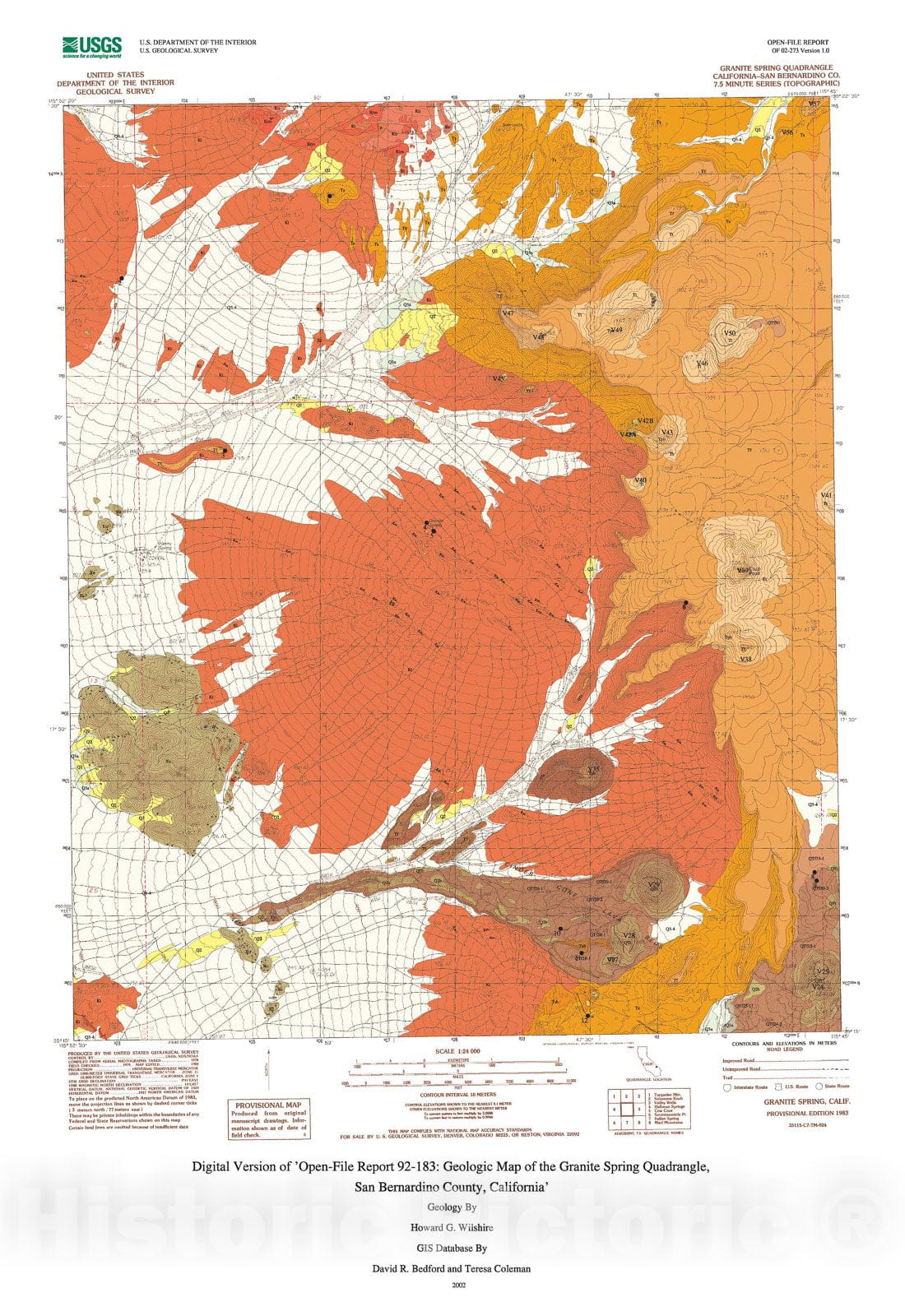 Map : Digital version of "Open-File Report 92-183: geologic map of the Granite Spring quadrangle, San Bernardino County, California", 2002 Cartography Wall Art :