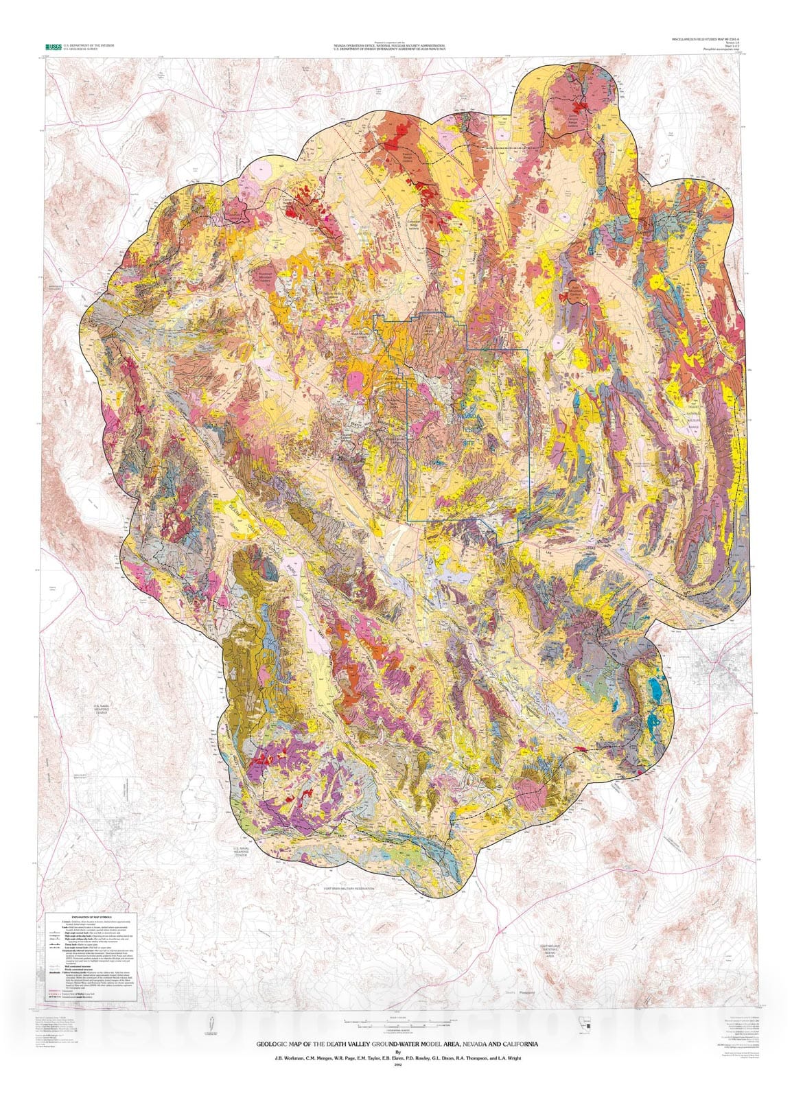 Map : Geologic map of the Death Valley ground-water model area, Nevada and California, 2002 Cartography Wall Art :