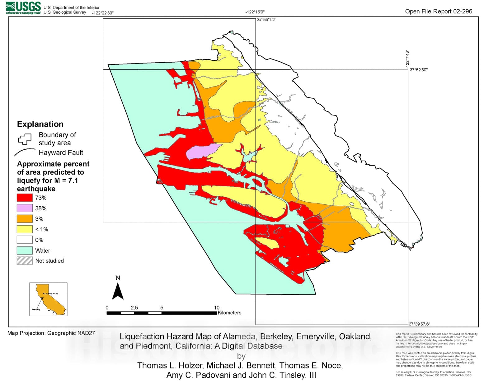 Map : Liquefaction hazard and shaking amplification maps of Alameda, Berkeley, Emeryville, Oakland, and Piedmont, California: a digital database, 2002 Cartography Wall Art :