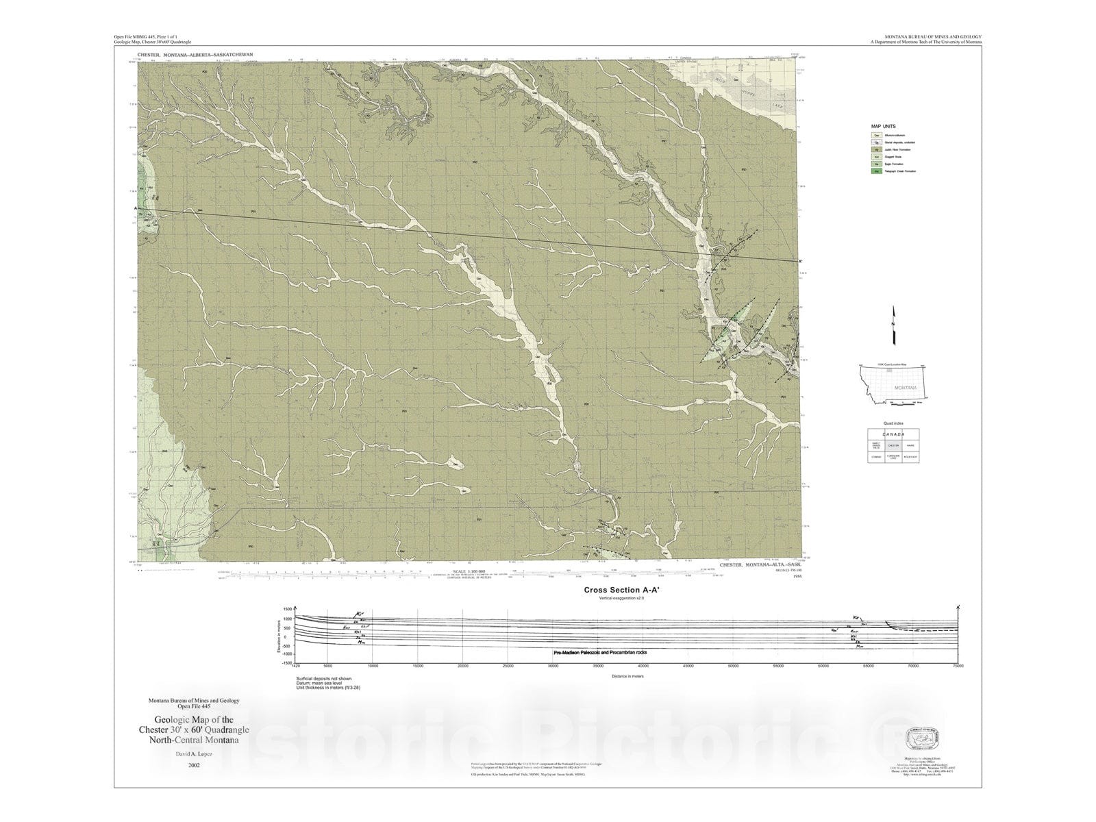 Map : Geologic map of the Chester 30'x60' quadrangle, north-central Montana, 2002 Cartography Wall Art :