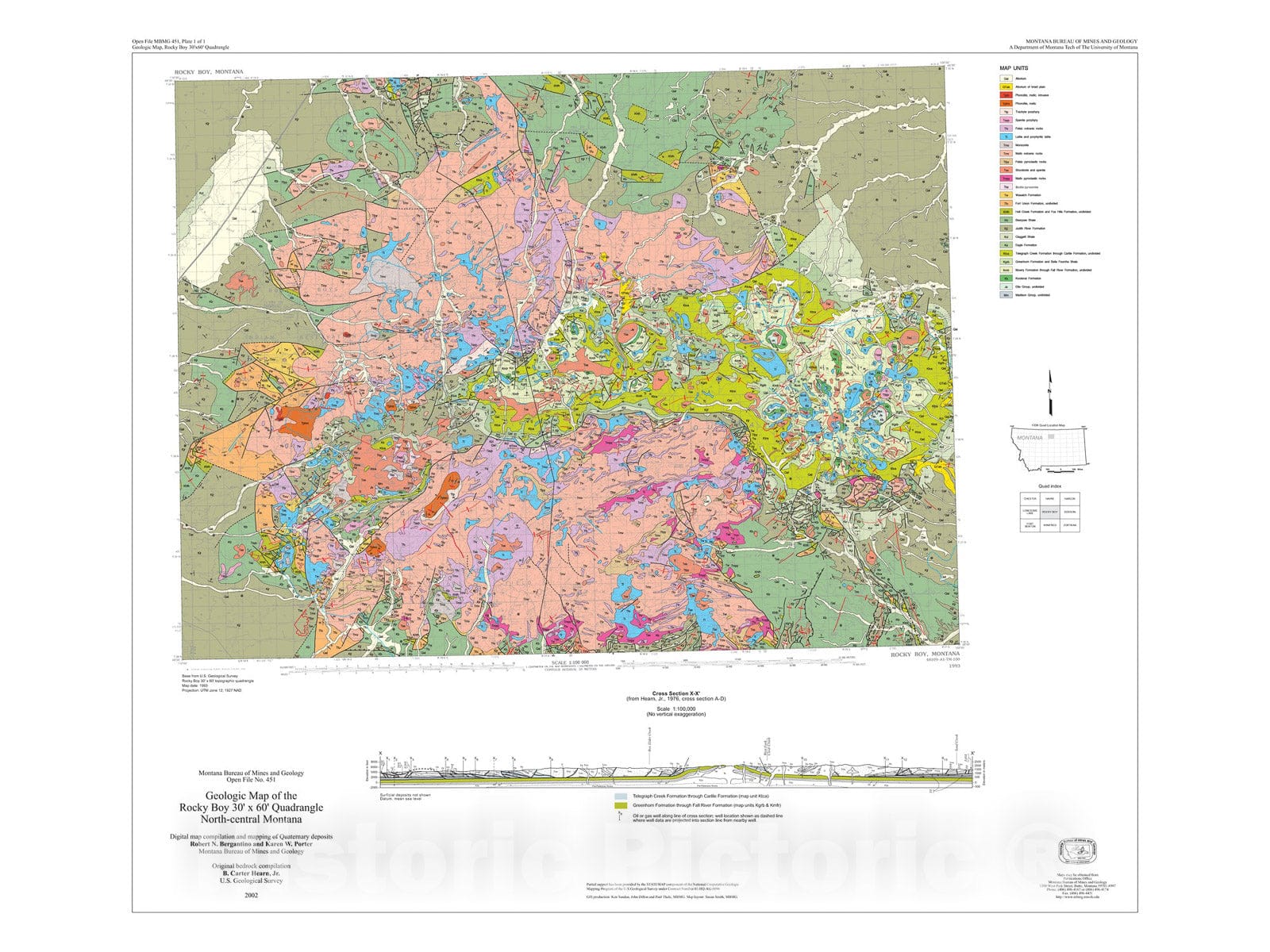 Map : Geologic map of the Rocky Boy 30'x60' quadrangle, north-central Montana, 2002 Cartography Wall Art :