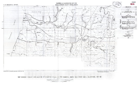 Map : Hydrologic inventory of the Lompoc subarea, Santa Ynez River basin, Santa Barbara County, California, 1957-62, with a section on perennial supply, 1966 Cartography Wall Art :