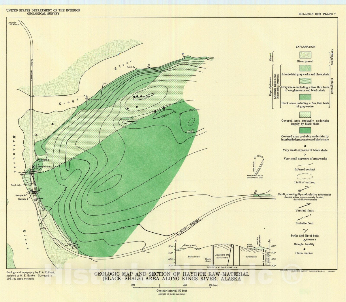 Map : Haydite raw material in the Kings River, Sutton, and Lawing areas, Alaska [Lawing area], 1959 Cartography Wall Art :
