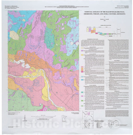 Map : Surficial geology of the Elk River quadrangle, Sherburne, Wright, and Anoka, Counties, Minnesota, 2002 Cartography Wall Art :