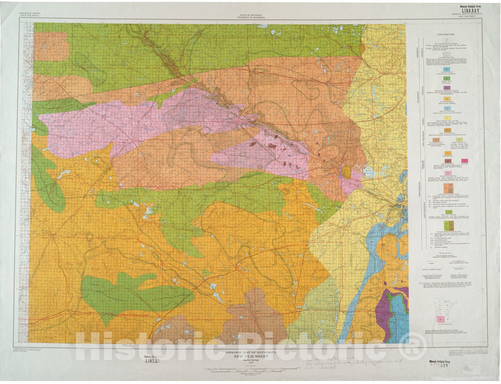 Map : New Ulm sheet, bedrock geology, 1970 Cartography Wall Art :