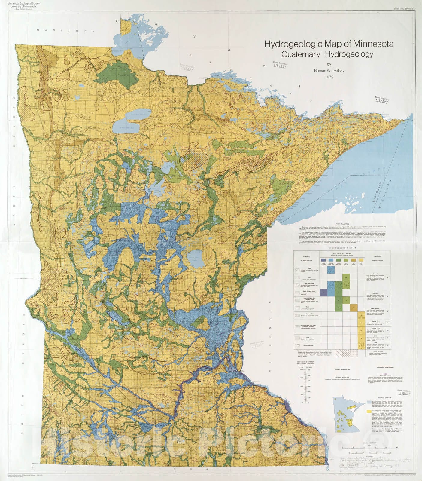 Map : Hydrogeologic map of Minnesota, Quaternary hydrogeology, 1979 Cartography Wall Art :
