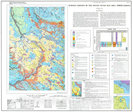 Map : Surface Geology of the Souris River Map Area, North Dakota, 1988 Cartography Wall Art :