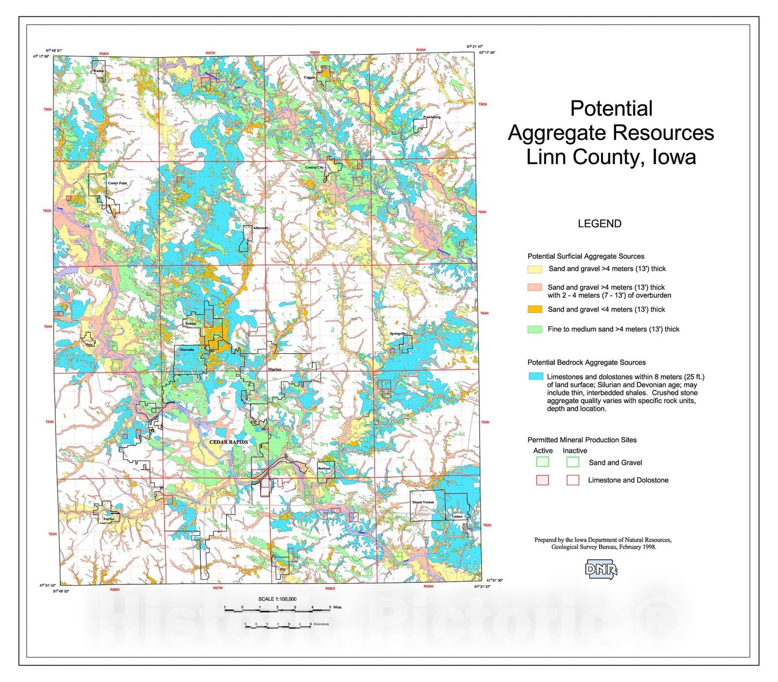 Map : Potential aggregate resources Linn County, 1998 Cartography Wall Art :