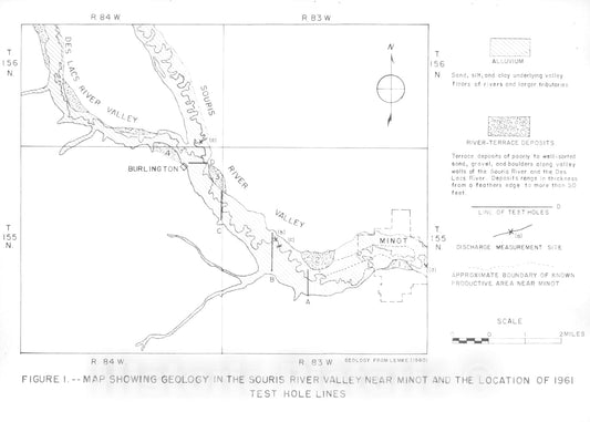Map : Relation of surface and ground water in the Souris River Valley near Minot, North Dakota, 1963 Cartography Wall Art :