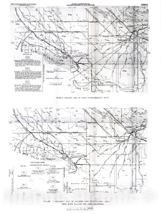 Map : Ground-water geology and hydrology of the Kern River alluvial-fan area, California, 1966 Cartography Wall Art :