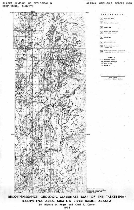 Map : Reconnaissance map of geologic materials, Talkeetna-Kashwitna area, Susitna River Basin, 1978 Cartography Wall Art :