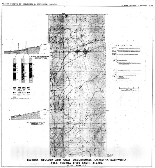 Map : Bedrock geology and coal occurrences, Talkeetna-Kashwitna area, Susitna River Basin, 1978 Cartography Wall Art :