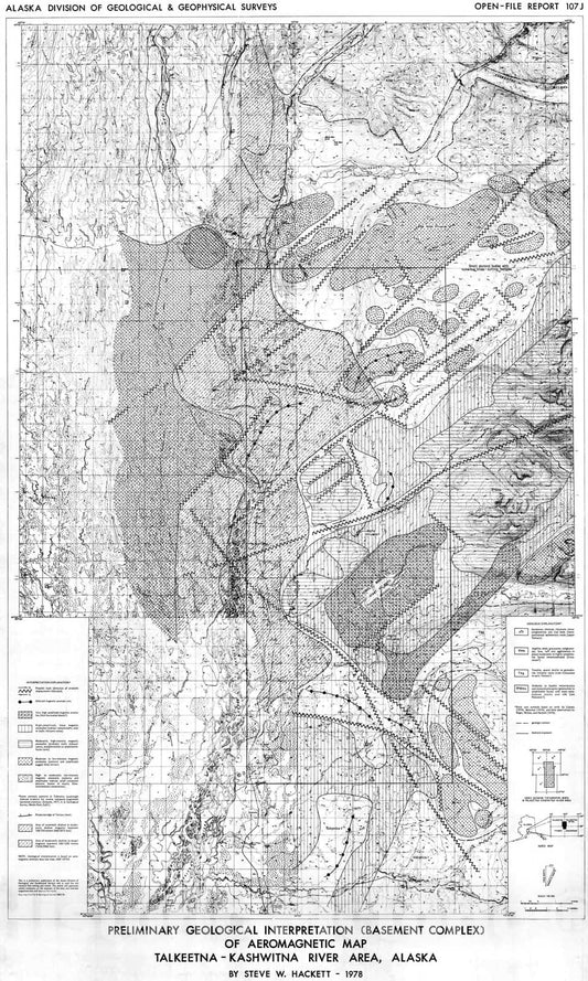 Map : Preliminary geological interpretation (basement complex) of aeromagnetic map, Talkeetna-Kashwitna River area, 1979 Cartography Wall Art :