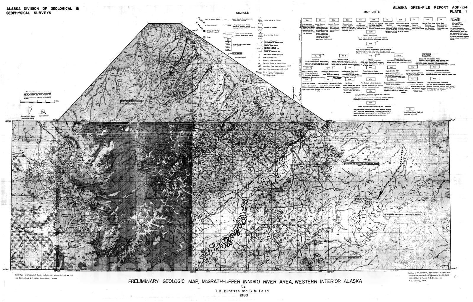 Map : Preliminary geology of the McGrath - upper Innoko River area, western interior Alaska, 1980 Cartography Wall Art :