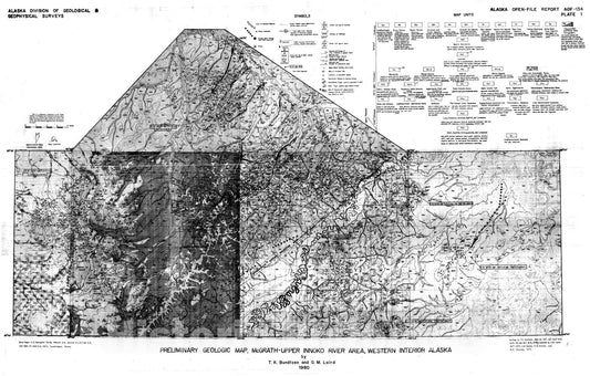 Map : Preliminary geology of the McGrath - upper Innoko River area, western interior Alaska, 1980 Cartography Wall Art :